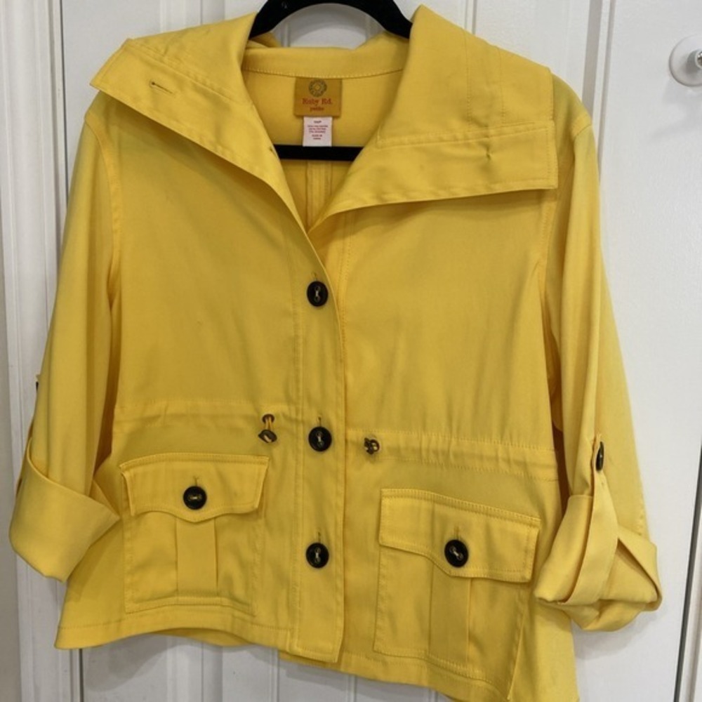 Ruby Rd. Womens Yellow Stretch Lightweight Casual Chic Button Down Size 14P  631